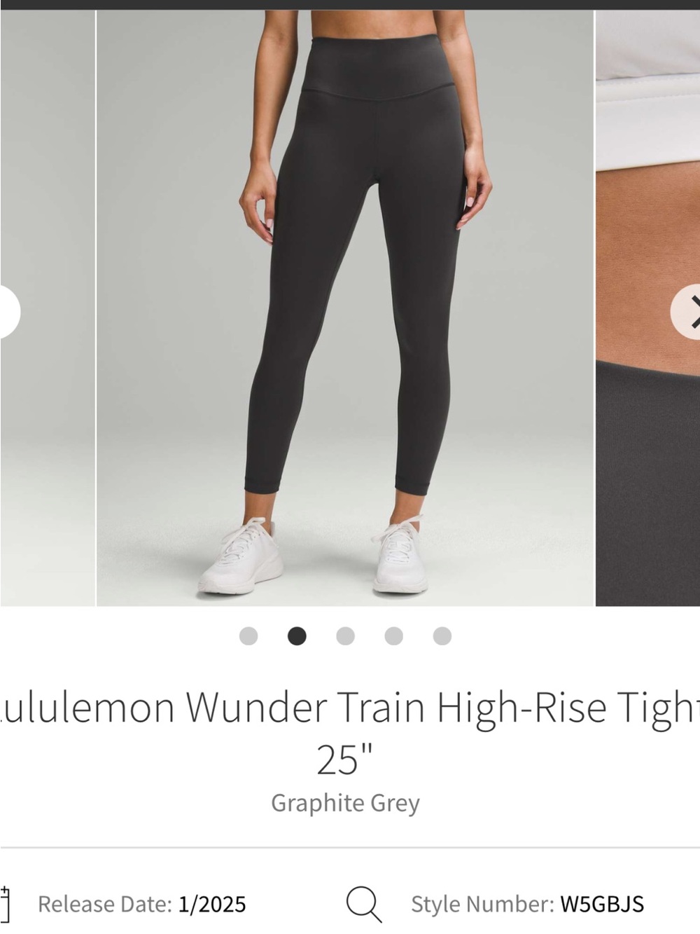 Lululemon wunder train HR 25in graphite grey
